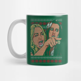 Front & Back: Woman Yelling at Cat Meme Ugly Christmas Sweater Mug